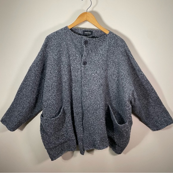 eskandar Sweaters - Eskandar Gray Wool Cashmere Button Front Lagenlook Cardigan